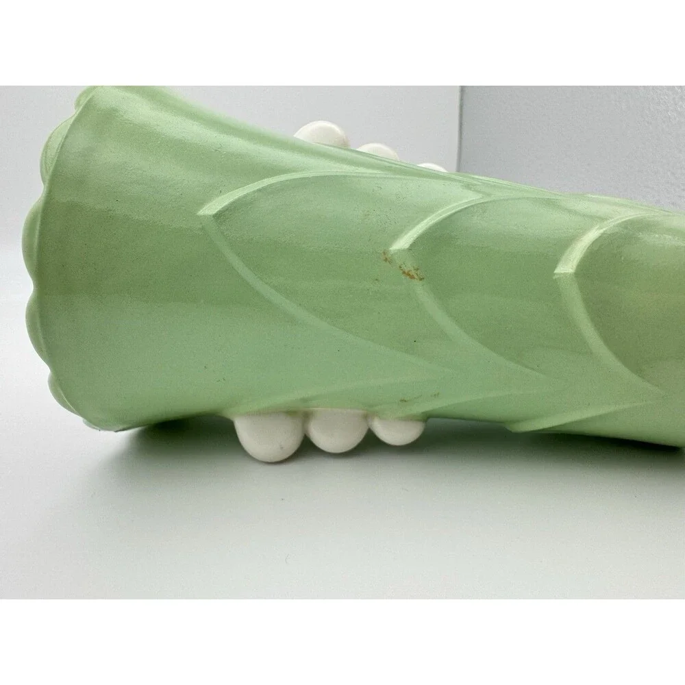 Vintage Anchor Hocking Vitrock Vase 5¼” Green & White Art Deco Uranium Glow